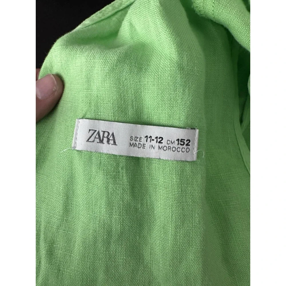 ZARA Lime‎ Green 100% Linen Jumpsuit 11-12
